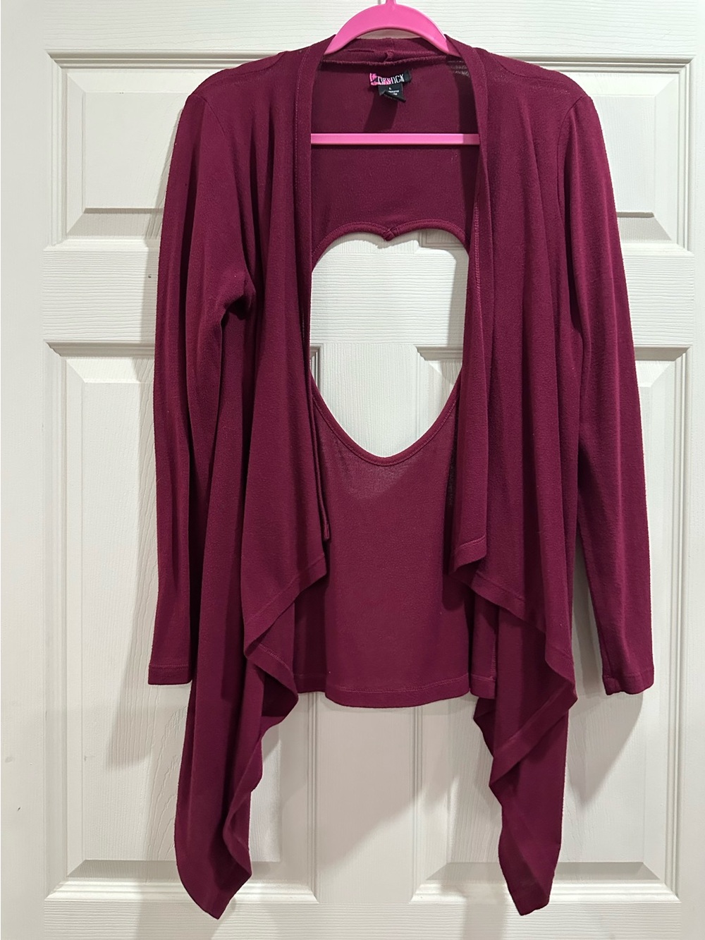Lipstick Boutique Heart Open-Back Draped Cardigan - Plum